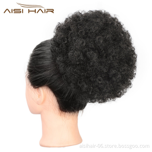 Aisi Hair Cheap Fluffy Curly Synthetic Hair Bun Color 2# Ponytail Puff Afro Short Curly Chignon Hair Extension For Black Women